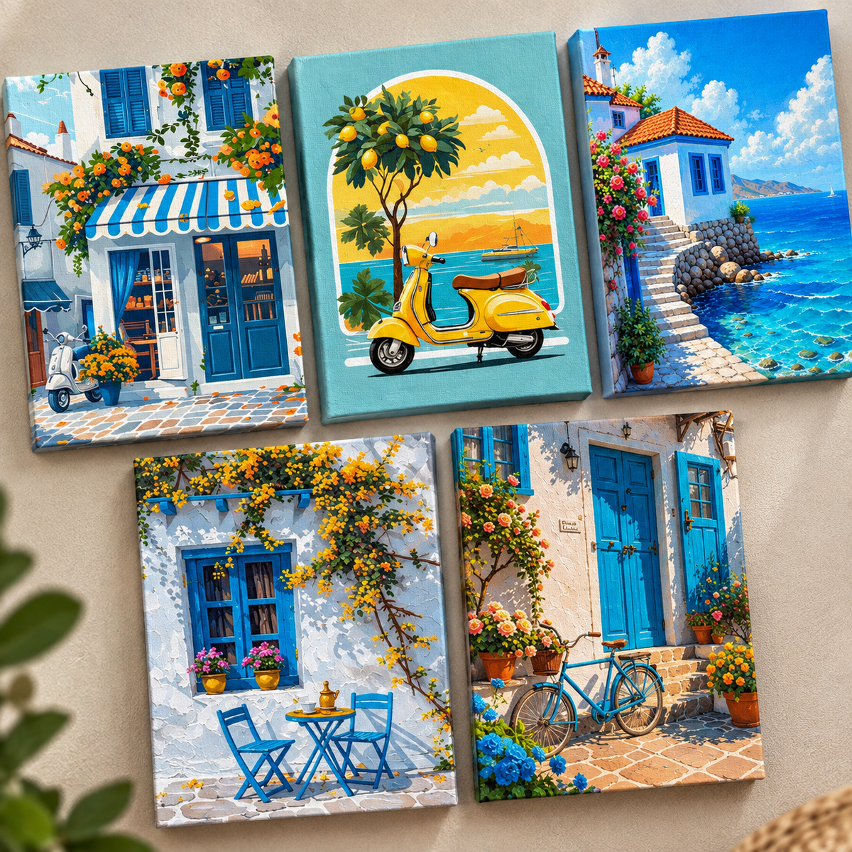 5-Piece Italian Vintage Homes Wall Art Frame Set (8Γ11 Inch Each Frame)
