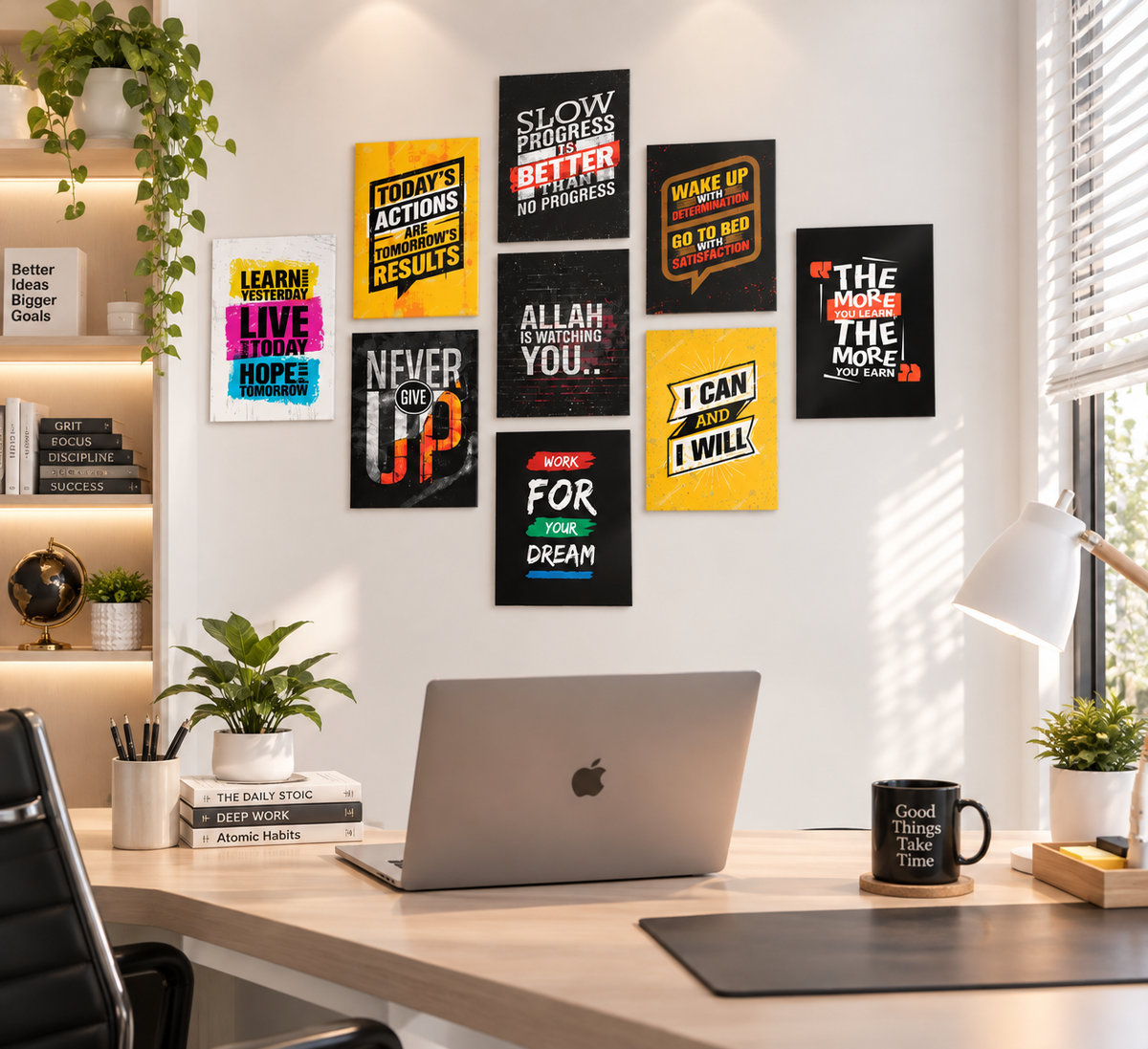 Set of 9 Motivational Sticky Canvas Frames – Inspirational Photo tile Wall Decor