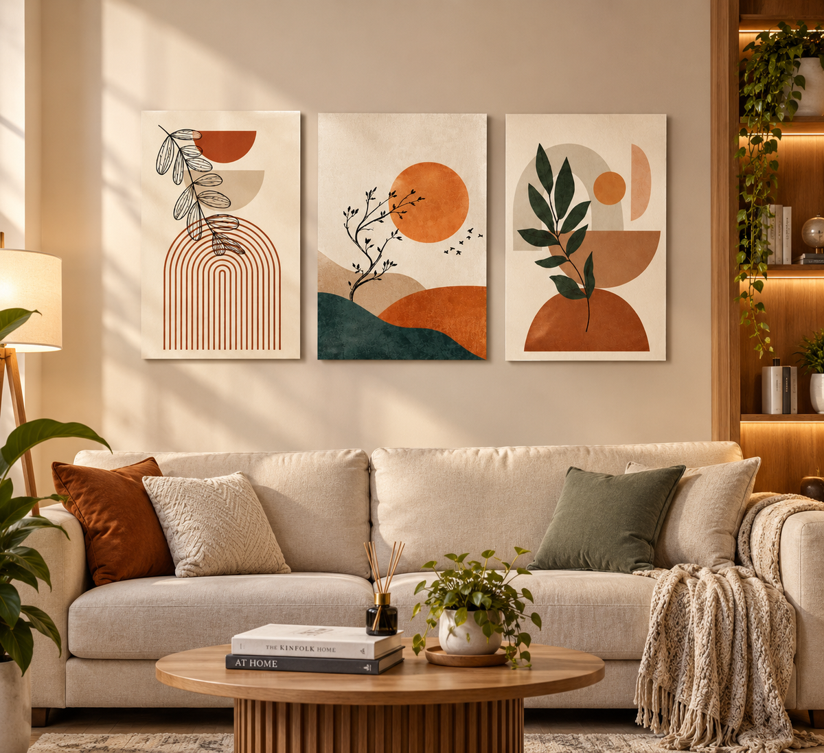 3 Pcs Abstract Botanical MDF Wall Art Set – Modern Boho Home Decor