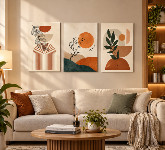 3 Pcs Abstract Botanical MDF Wall Art Set – Modern Boho Home Decor