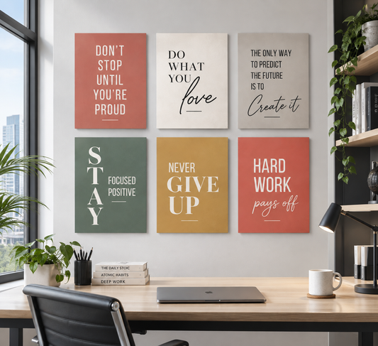 6 Pcs Pastel Motivational Wall Art Set – Stay Positive, Never Give Up & Work Hard