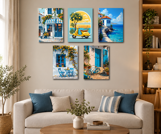 5-Piece Italian Vintage Homes Wall Art Frame Set (8×11 Inch Each Frame)