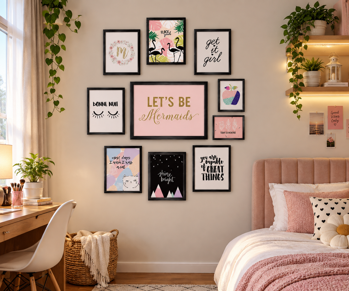 Set of 10 Girls Room Glass Wall Art Frames