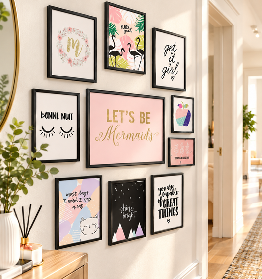 Set of 10 Girls Room Glass Wall Art Frames